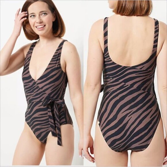 Summersalt Swimsuit The Tie Waist Backflip Modern Zebra in Chocolate Sz 8 - Picture 2 of 8